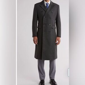 Braveman Wool Blend Double Breasted Long Coat NWT Charcoal Grey Size Medium